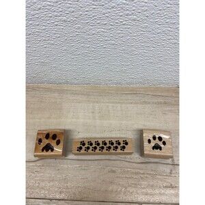 Set Of 3 Mixed Brands Paw Prints Wood Mounted Rubber Stamps